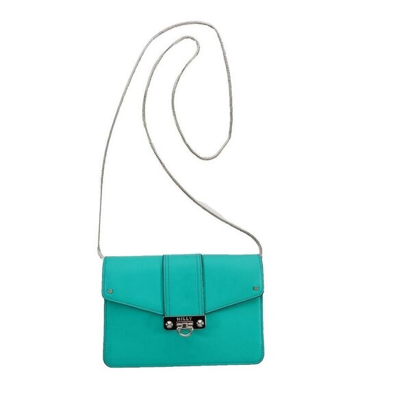 Milly Women's Small Teal Green Crossbody Purse Leather Chain Strap Clutch Bag - Picture 1 of 10